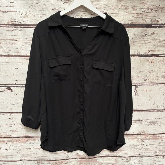 TORRID Georgette Button Down Pullover Black Blouse Sz 2 - Picture 5 of 11